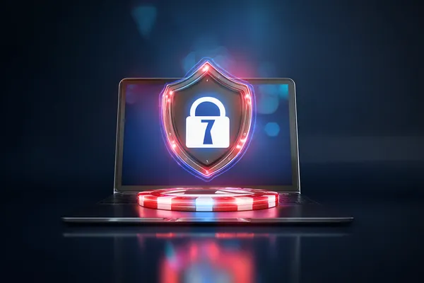 Một chiếc laptop hiển thị màn hình đăng nhập nổi bật trong không gian tối giản, tượng trưng cho hệ thống truy cập bảo mật của F8BER.